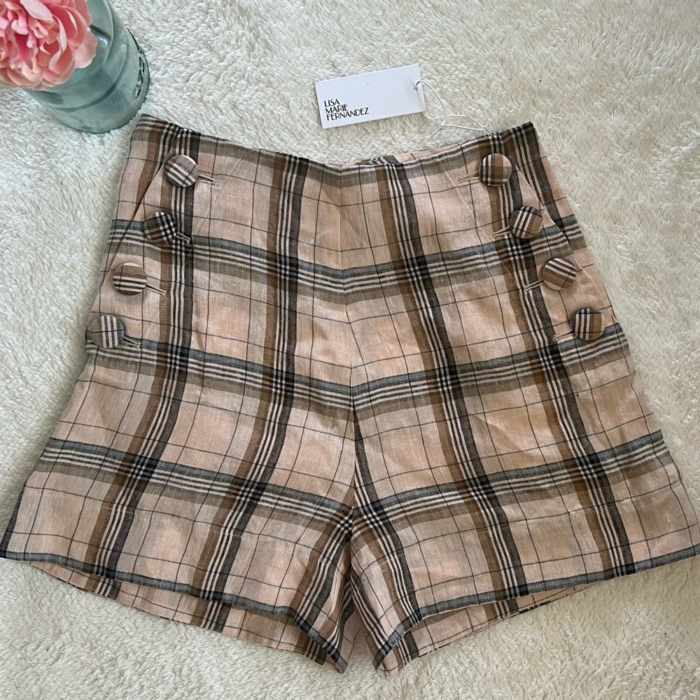 NWT. Lisa Marie Fernandez Sailor Short in Peach Madras. Sz 0